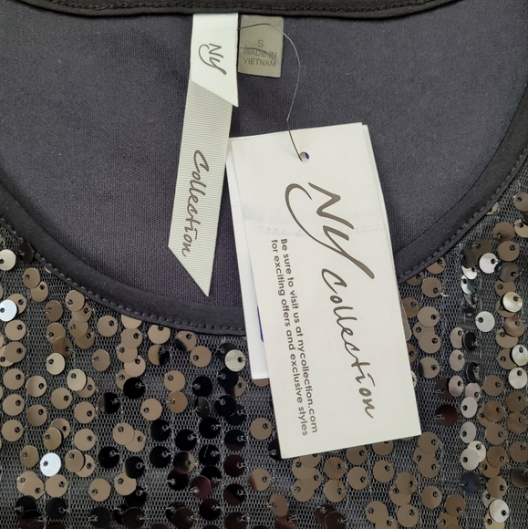 Black Sleeveless Sequined Tank Top With Combo Banding NY Collection Party Life - Picture 6 of 12